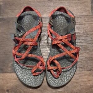 Red and Gray Strappy Sandals